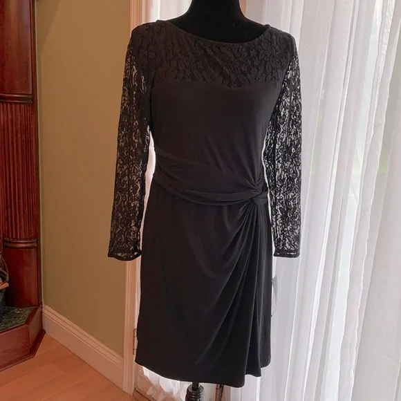 Chaps | Dresses | Nwt Chaps Black Cocktail Dress With Lace Long Sleeves Neckline Petite Large | Poshmark Chaps | Dresses | Nwt Chaps Black Cocktail Dress With Lace Long Sleeves Neckline Petite Large | Poshmark